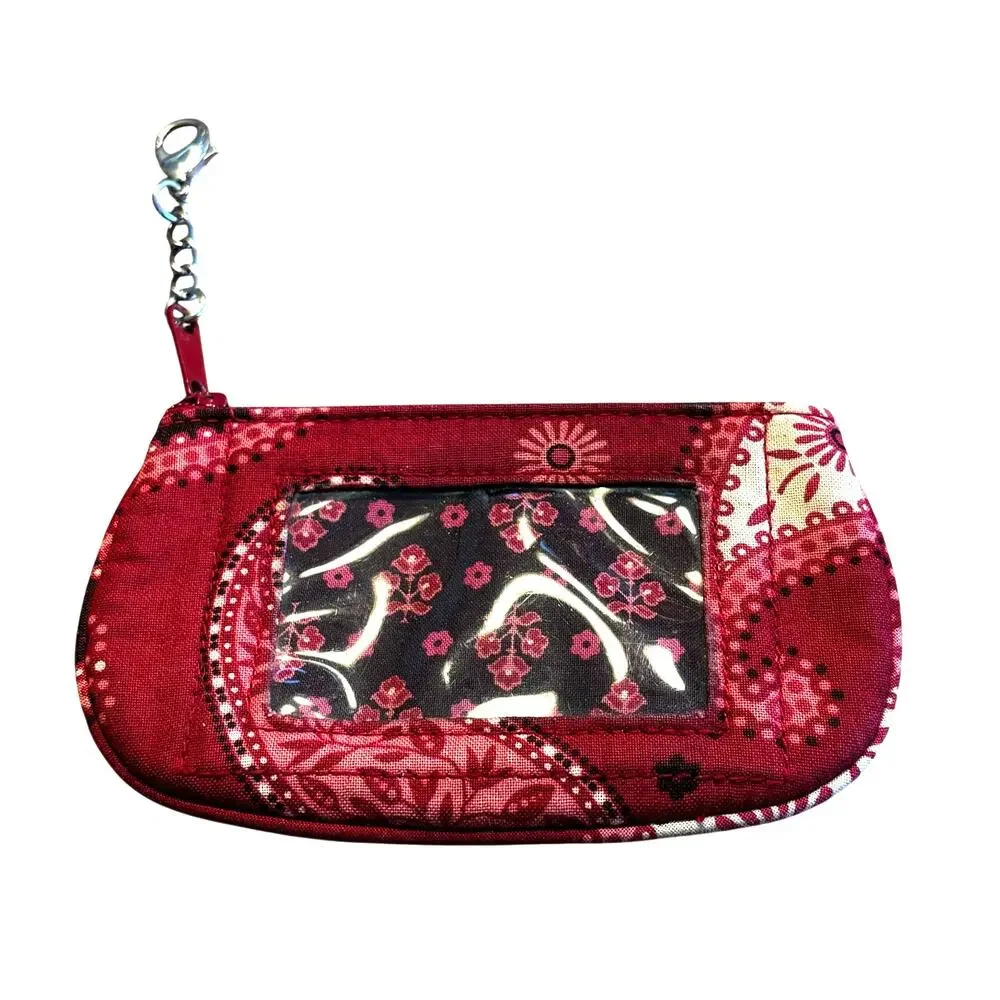 Vera Bradley red coin purse ID wallet Americana bandana print cotton fabric zip